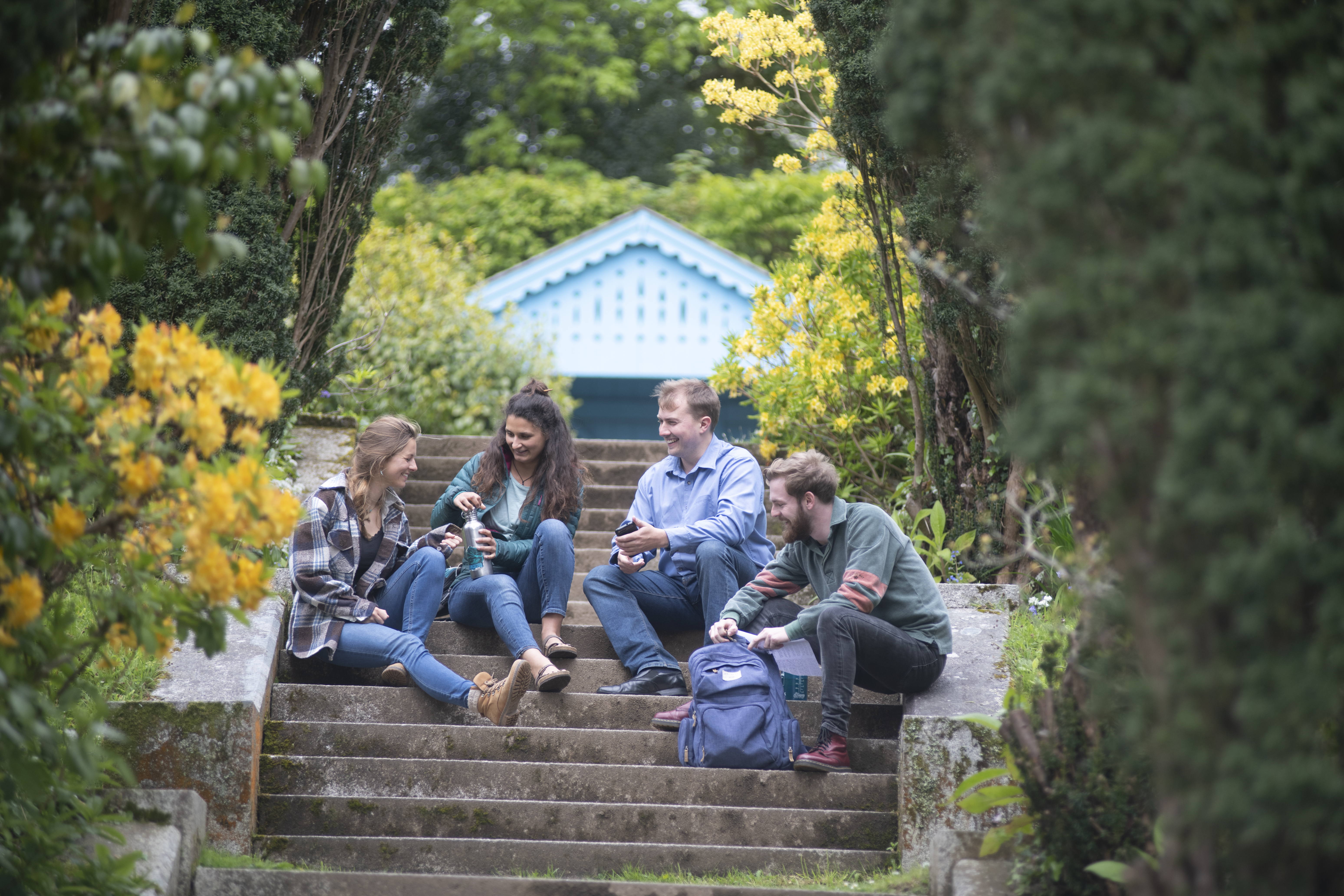 people chatting outside