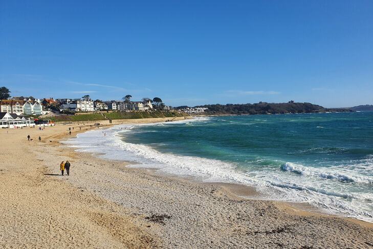 Gyllyngvase beach in Falmouth on a sunny day