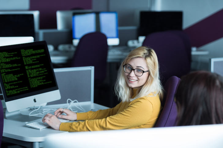 Student sat at computer